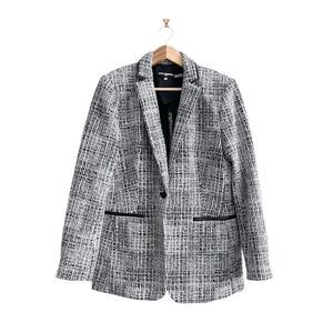Karl Lagerfeld Black and White Textured Tweed Blazer